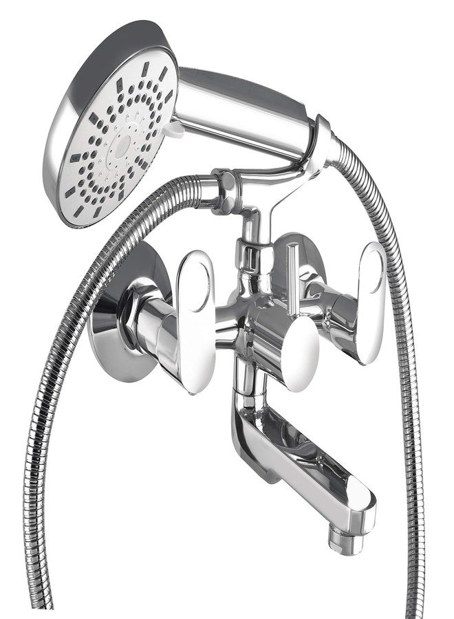 10x WM-11340 2 in 1 Brass Wall Mixer with Crutch and Hand Shower with 1 Meter Tube (Silver) - Image 1